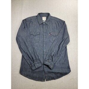 Levis Denim Shirt Mens L Blue Double Pockets Long Sleeve‎ Mid Weight Western Dad